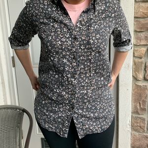 Express Boyfriend Printed Button Down Shirt